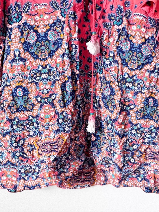 Red Carter Red Boho Tie-Front Tunic with Multicolor Mosaic Print - Picture 4 of 13